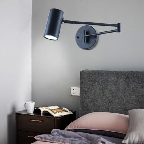 Adjustable Swing Long Arm LED Wall Lamp Modern Wall Mounted Household Bedside Lamp Wall Sconce Black/Gold Indoor Lighting E27