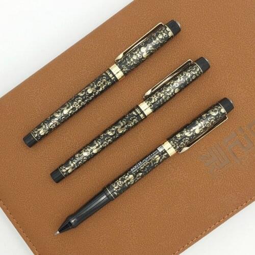 Luxury Caneta Gel Pen Plastic Stationery Beautifully Embossed 0.5mm Black Pull Cover Pen Gift