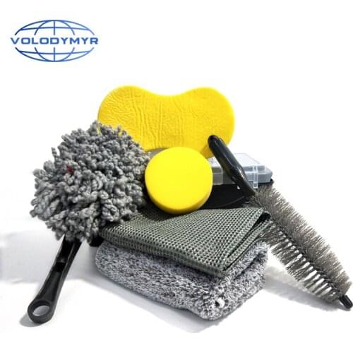 Car Cleaning Kit Wheel Rim Brush Microfiber Towel Waxing Sponge Interior Chenille Brush for Detail Detailing Clean Wash Tools