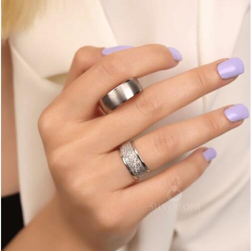 SILVERFONI 925 Sterling Real Silver Wedding Rings Set For Men And Women Jewelry Icy Bands Anniversary Gift New Season Pattern