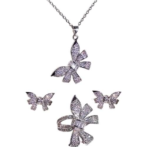 SINZRY Luxury costume jewelry AAA Cubic Zirconia flower desig pendant necklace stud earring popular jewelry sets for women