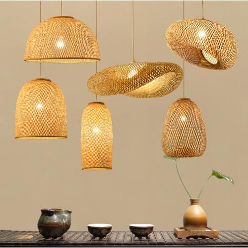 Modern Bamboo Art Pendant Lights Restaurant Hotel Rattan Pendant Lamp for Living Room Indoor Decor Hanging Lamp Kitchen Fixtures