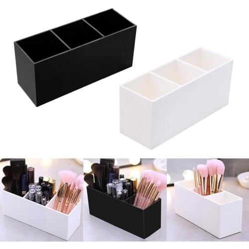 Desk Acrylic Makeup Nail Art Brush Holder Cup 3 Dividers Organizer Case Box