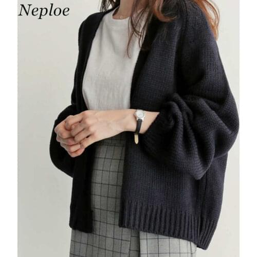 Neploe Sweater Cardigan Womens 2021 New Korean Loose Sweater Women Coat Solid Knitting Outwear Female Casual Open Stitch 36530