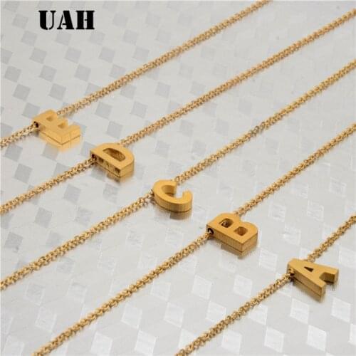 UAH Top Quality Women Girls Initial Letter Necklace Gold 26 Letters Charm Necklaces Stainless Steel Personalized Necklace