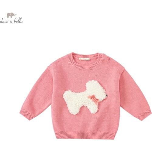 DB18883 dave bella winter cute baby girls Christmas bow cartoon knitted sweater kids girl fashion toddler boutique tops