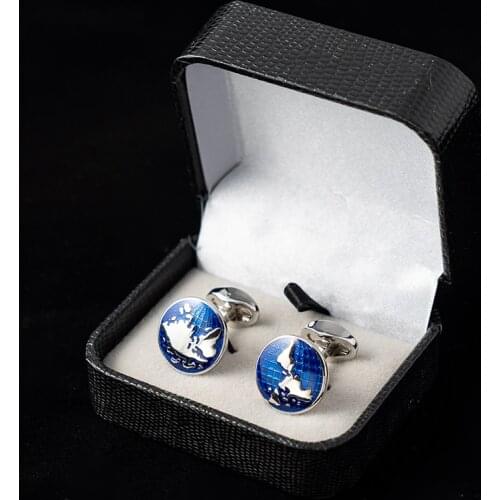 Fashion Earth Globe Cufflinks Classic Blue Enamel Round World Map Cuff Links For Men Jewelry French Shirt Business Wedding Gift