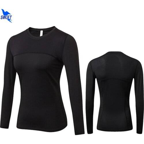 Women Compression Shirts Long Sleeves Fitness Top Tee Workout Clothes Elastic Base Layers Sweatshirt Mesh Patchwork Yoga T Shirt