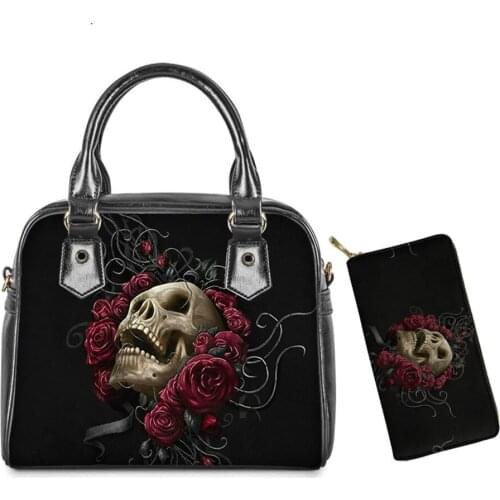 Queen Skull Sunflower 3D Print Crossbody Bag Leather Zipper Flap Handbags Women Travel Shopping Shoulder Bag Set Free Dropship