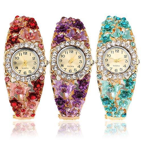 Women\s Flower Butterfly Dress Watch Round Dial Rhinestone Bracelet Wristwatch relojes para mujer relojes para mujer Ladies Dre