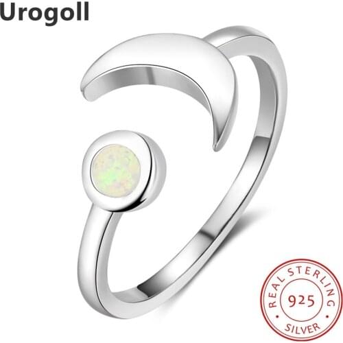 Trendy Genuine 925 Sterling Silver Fine Jewelry Moon Shaped Opal Rings For Women Luxury Engagement Wedding Gifts