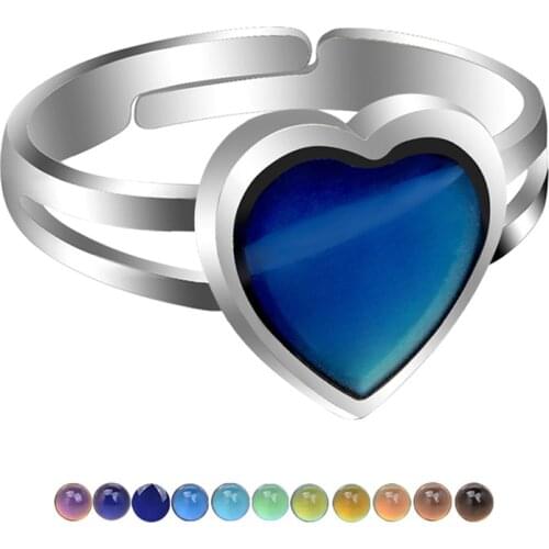 Female Cute Love Heart Stone Thermochromic Ring Vintage Fashion Hollow Opening Adjustable Rings For Women Wedding Bridal Jewelry