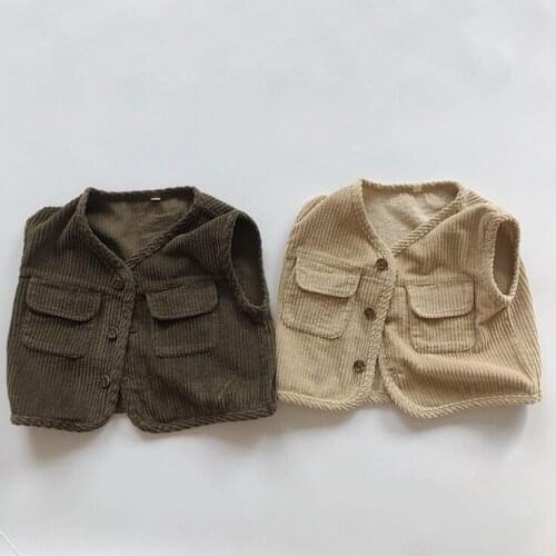 Vest 21 Autumn and Winter Korean Style Japanese Style Corduroy Pocket Sleeveless Vest Male and Female Baby Corduroy Vest