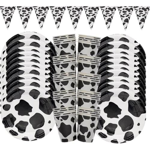 1set Birthday Disposable Tableware Sets Animals Cow Party Paper Cup Plate zoo Cow Kids Favors Farm Animals Party Supplies