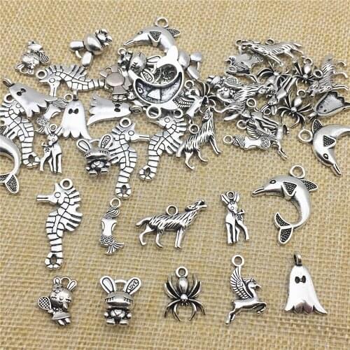 10Pcs 10types Animals Charm Wolf Dolphin Rabbit Pendant Zinc Alloy Dear Seahorse Charms Diy Jewelry Making Findings