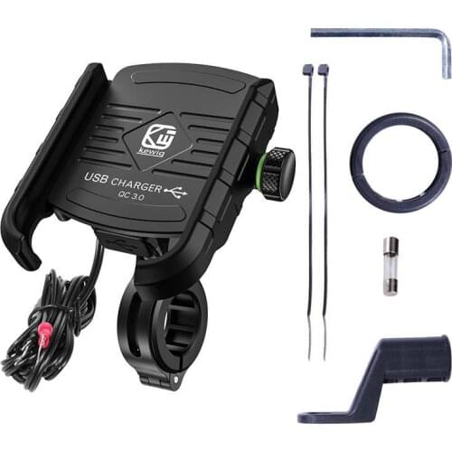 12-24V Motorcycle Phone Mount Charger QC 3.0 Handlebar/ Rear-View Mirror 4-7 Inch Cellphone Holder with Aluminium Mount Base