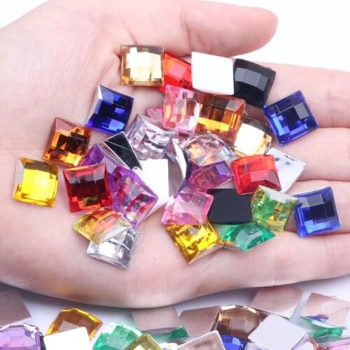 12mm 1000pcs Acrylic Rhinestones Square Shape Flatback Earth Facets Many Colors Flat Back Glue On Beads DIY Nail Art Decoration