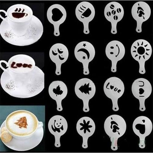 16pcs/set of Cute Pattern Spray Flower Mold Latte Coffee Cappuccino Mold Milk Design Coffee Spray Flower Model Pull Flower Mold