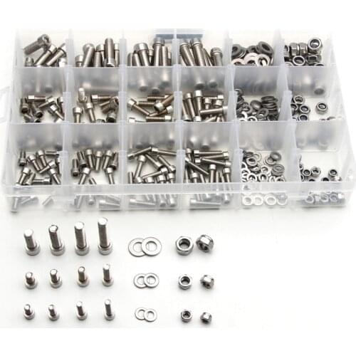 345PCS M5/M6/M8 Stainless Steel Column Hexagon Head Cylinder Screw Locknut Nut Bolt Washer Kit Assortment