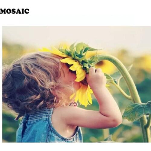 5D Diamond Painting Cross Stitch sunflower Lovely Chid Diamond Embroidery Square Drill Full Diy Diamond Mosaic Home Decoration