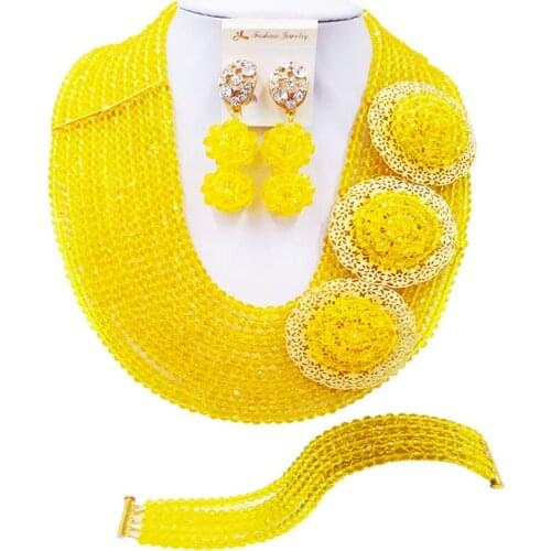 ACZUV Yellow African Jewelry Set Nigerian Beads Necklace Wedding Party Jewelry Sets 10C-3PH010