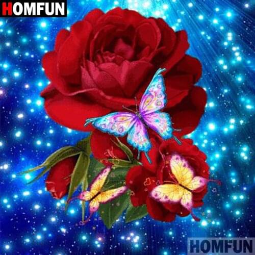 HOMFUN 5D DIY Diamond Painting Full Square/Round Drill "Flower butterfly" 3D Embroidery Cross Stitch gift Home Decor A00137