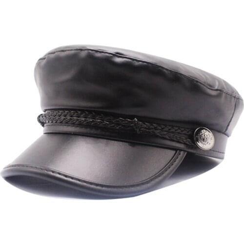 Beret Female Autumn Winter Hats For Women Ladies 100% Pu Leather Beret Cap Boina Feminina Gorras Bone Vintage England Black