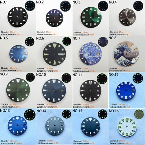 No logo nh36 dial Watch dial new C3 luminous modified watch literal skx007 small millimeter 28.5mm abalone nh35 universal