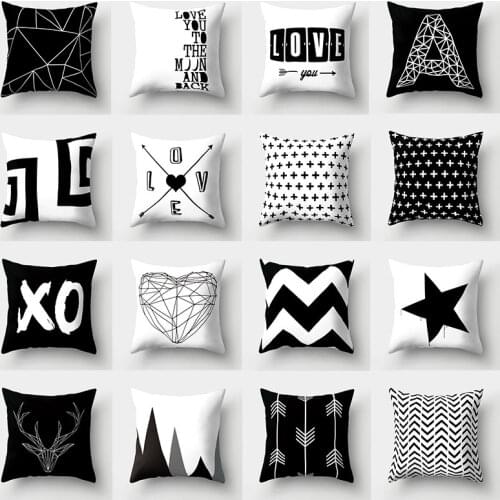 Black and White Geometric Decorative Pillowcases Polyester Throw Pillow Case Striped Geometric Pillowcase
