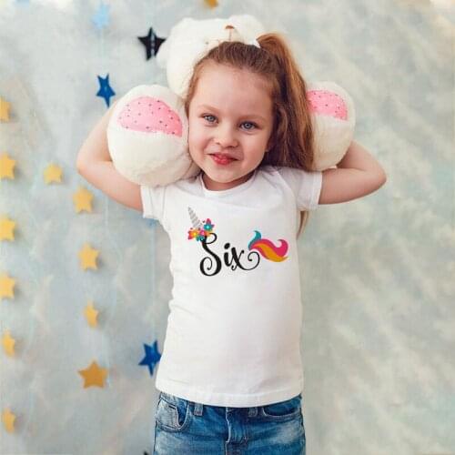 Baby cute White Girls Birthday T-shirt Tops Summer Unicorn Birthday Number 1-6 Print T Shirt Happy birthday T-shirts