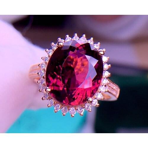 E506 Fine Jewelry Real 18K Rose Gold AU750 100% Natural Red Tourmaline Gemstone 6ct Female Rings for Women Fine Ring