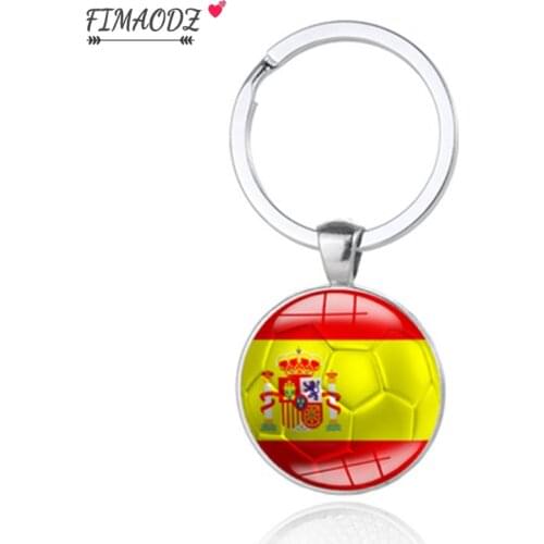 FIMAODZ Newest Football World Cup Keychain Spain Germany American Flag Glass Cabochon Metal Key Chain Ring Gift