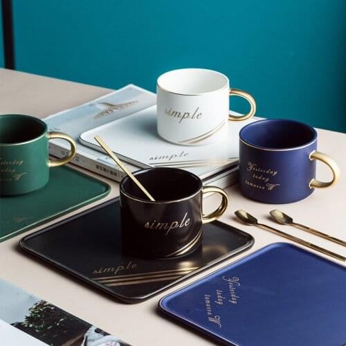 Ceramic coffee cup set square cup saucer spoon breakfast milk coffee cup bread dessert saucer creative couple gift