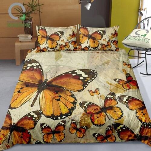 BOMCOM 3D Bedding Sets Digital Printing A Group of Graceful Watercolor Butterflies 100% Microfiber Rich Yellow To Light Brown