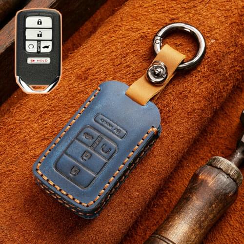 Leather Car Key Case Smart Remote Fob Cover Keychain Bag For Honda Pilot EX EX-L Insight Hybrid CR-V Civic Accord Auto Accessory