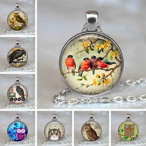 Raven Pendant Crow Necklace Hot Glass Dome Jewelry Glass Cabochon Dome Pendants Necklaces Bird Jewelry