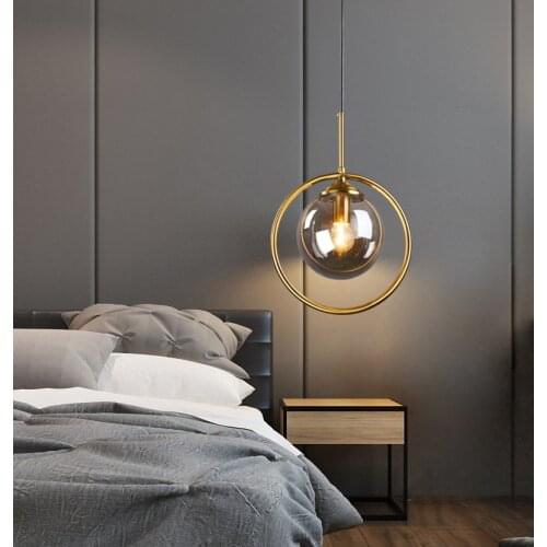 Copper geometric pendant light Glass ball Bubble light Dining room Kitchen island dinning table light retro lights hanging lamp