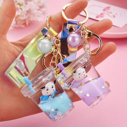 Cute Mavericks Acrylic Milk Bottle Keychains Into Oil Creative Milk Tea Cup Keyring Women Couple Bag car Pendant Key Chains Gift