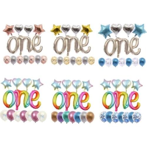 Cute One Anniversary Balloons Babies 1st Birthday Party Decor Ornaments Kit