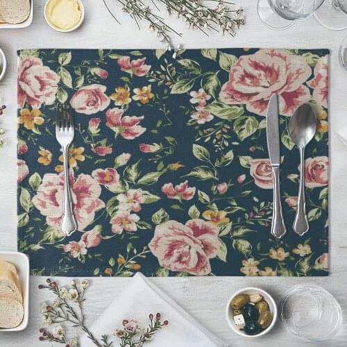 Fashion Print Rectangle Cotton Linen Western Style Table Pad Cut Mats Placemat for Dinner Kitchen Table 40x30cm