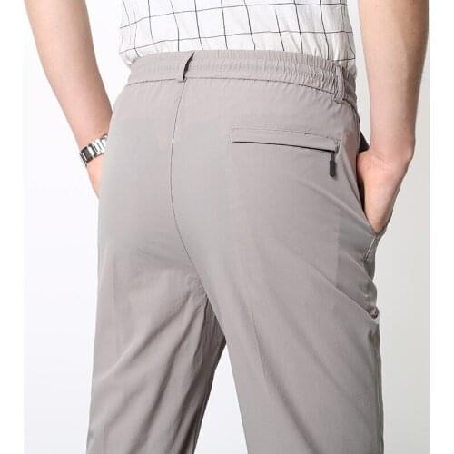 2021 Mens Quick-Drying Summer Stretch Loose Casual Trousers Elastic Waistband Lace-up Thin Casual Pants