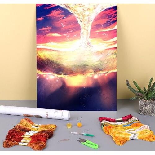 Scenery The Water Spiral Printed Canvas 11CT Cross Stitch Embroidery Kit DMC Threads Sewing Handmade Craft Handiwork Decor