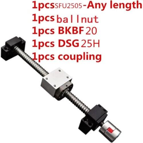 CNC Ballscrew Set : 25MM Ball screw SFU2505 End Machined + RM2505 Ball Nut + BK20 BF20 End Support+ coupler 17x14mm