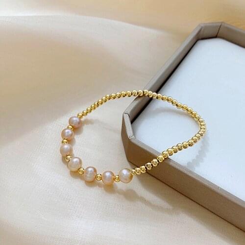 Classic New Pink Pearls Gold Plated Beaded Bracelet for Women Simple Exquisite Cuff Bracelet Female Fashion Jewelry Gifts YBR580