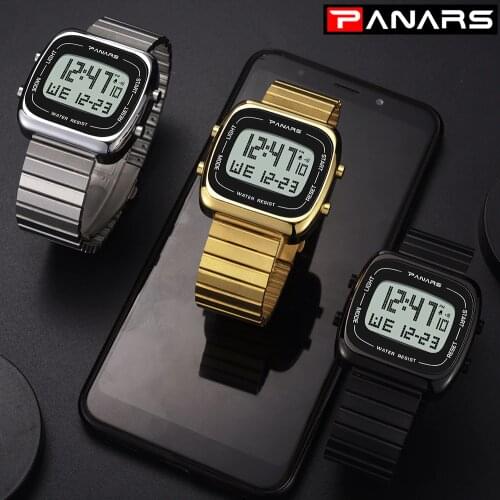 PANARS New Arrival Stainless Steel Multi-function Waterproof Sport Mens Watches Gold Color Alarm Luxury Fashion Watches for Men