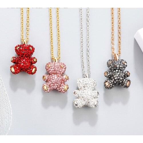 Classic Cute Teddy Four Colors Of Bear Collarbone Necklace Girl Valentines Day Gift Crystal Pendant