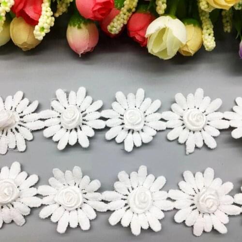 GXINUG 50X Soluble Cotton Daisy Flower Rose Heart Laces Fabric Ribbon Embroidered Handmade Applique Lace Trim DIY Sewing Craft