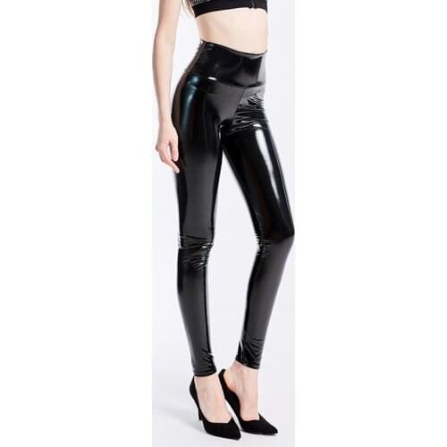 Plus Size XXXL Black Women Leggings Sexy High Waist Elastic Pu Leather Skinny Pants Shiny Wet Look Metallic Latex Legging