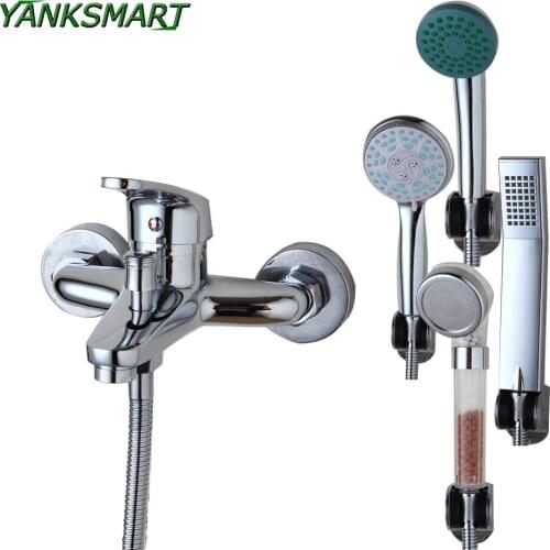 YANKSMART 2 pieces bathtub wall mounted shower sprayer + control valve hand shower chrome polished bathroom set