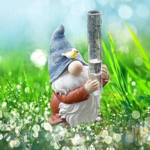 Garden Gnome Statue Resin Rain Gauge Dwarf Elf Figurines Yard Front Porch Outdoor Ornaments Home Decoration Modern Art Crafts